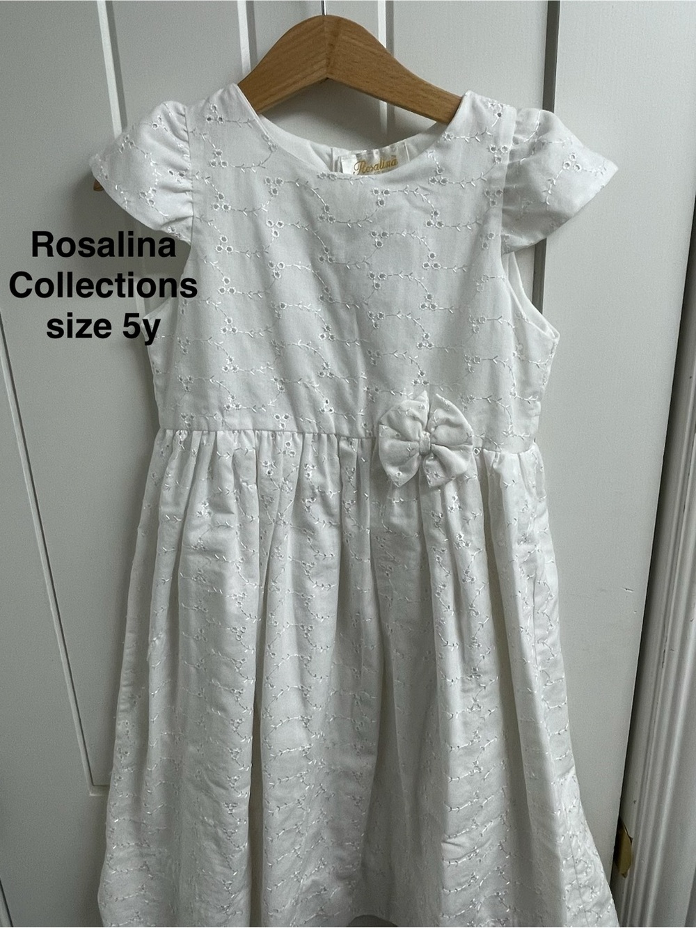 Girls' White Eyelet Dress with Bow